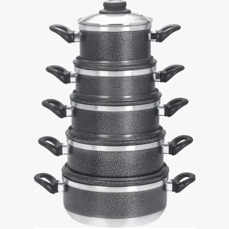 Kit de Panela com Tampa de Vidro - Jogo de Panelas 5 Peças em Alumínio