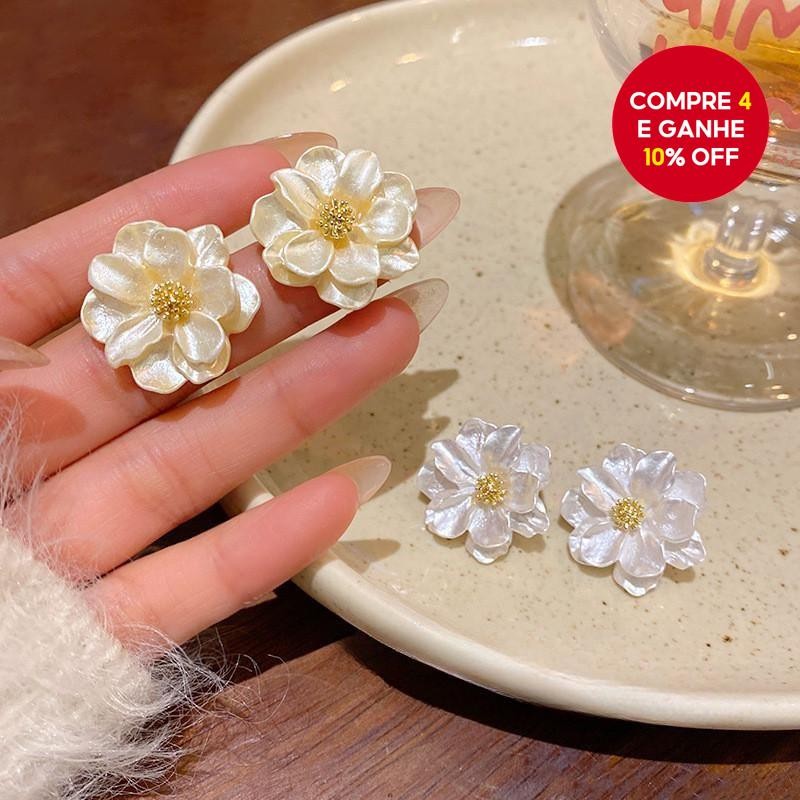 Brincos De Flor De Camélia Branca Simples E Modernos , Acessórios De Moda Para Mulheres Me...