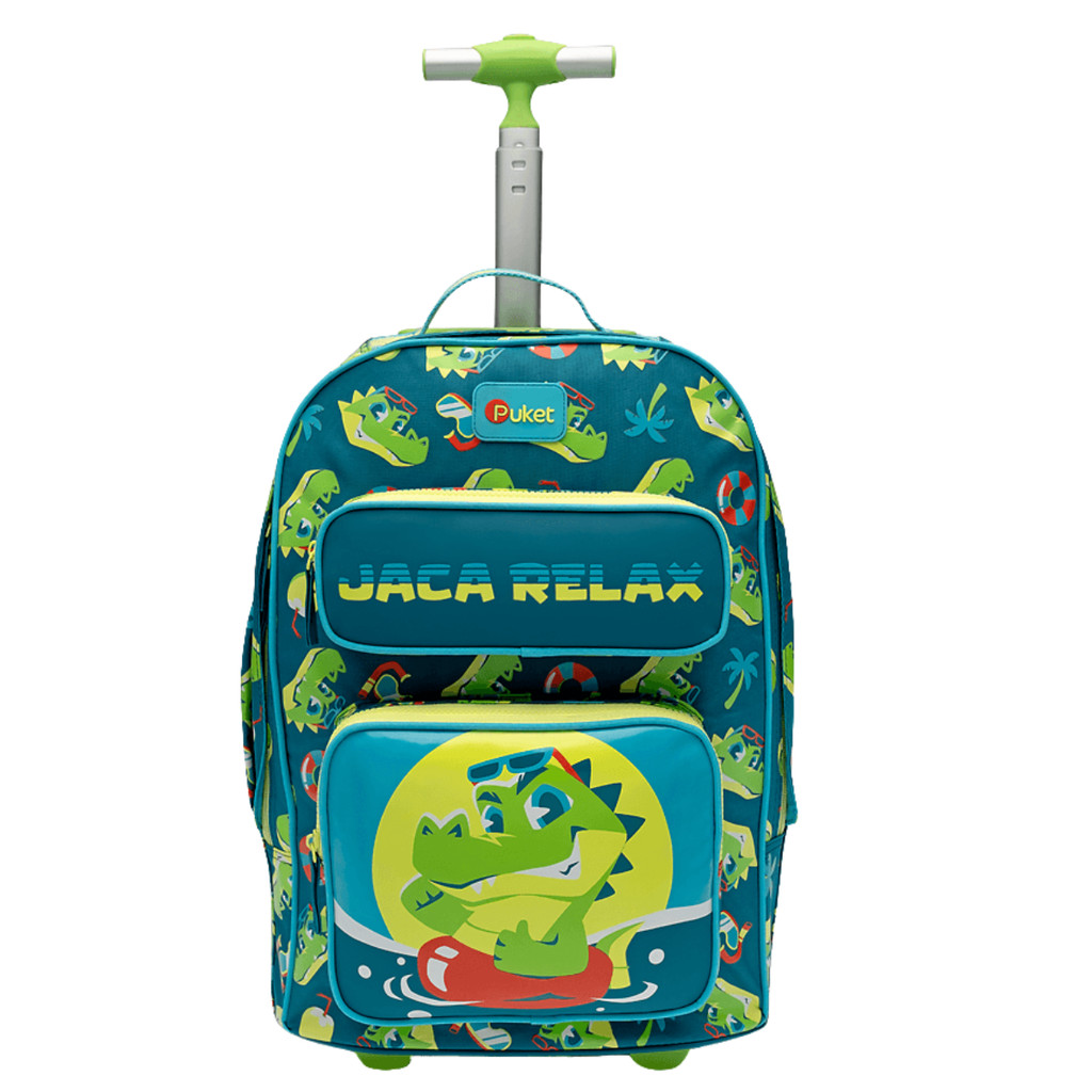 Mochila Escolar Com Rodinha Menino Jacare Relax Azul - Puket