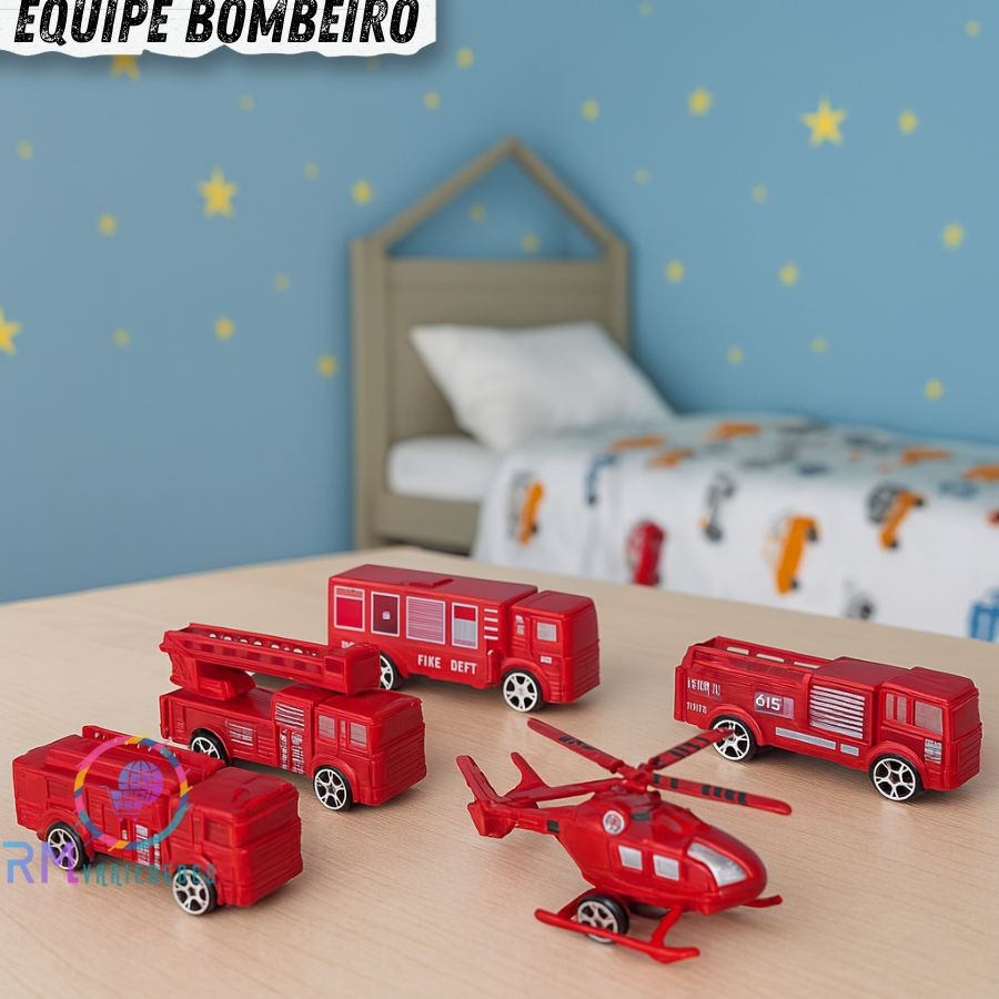 Carrinhos Miniatura Fricção Bombeiros Kit 5 Miniatura Fricção Bombeiros Brinquedo DuteToys