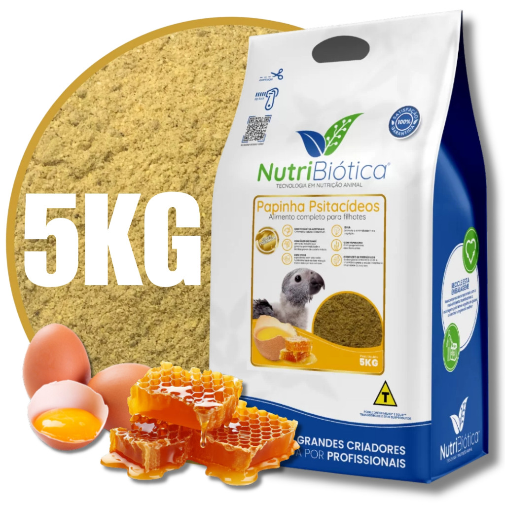 Papa Psitacídeos Filhotes Nutribiotica Super Premium Papinha Ração 5KG Papagaio Calopsita Ringneck