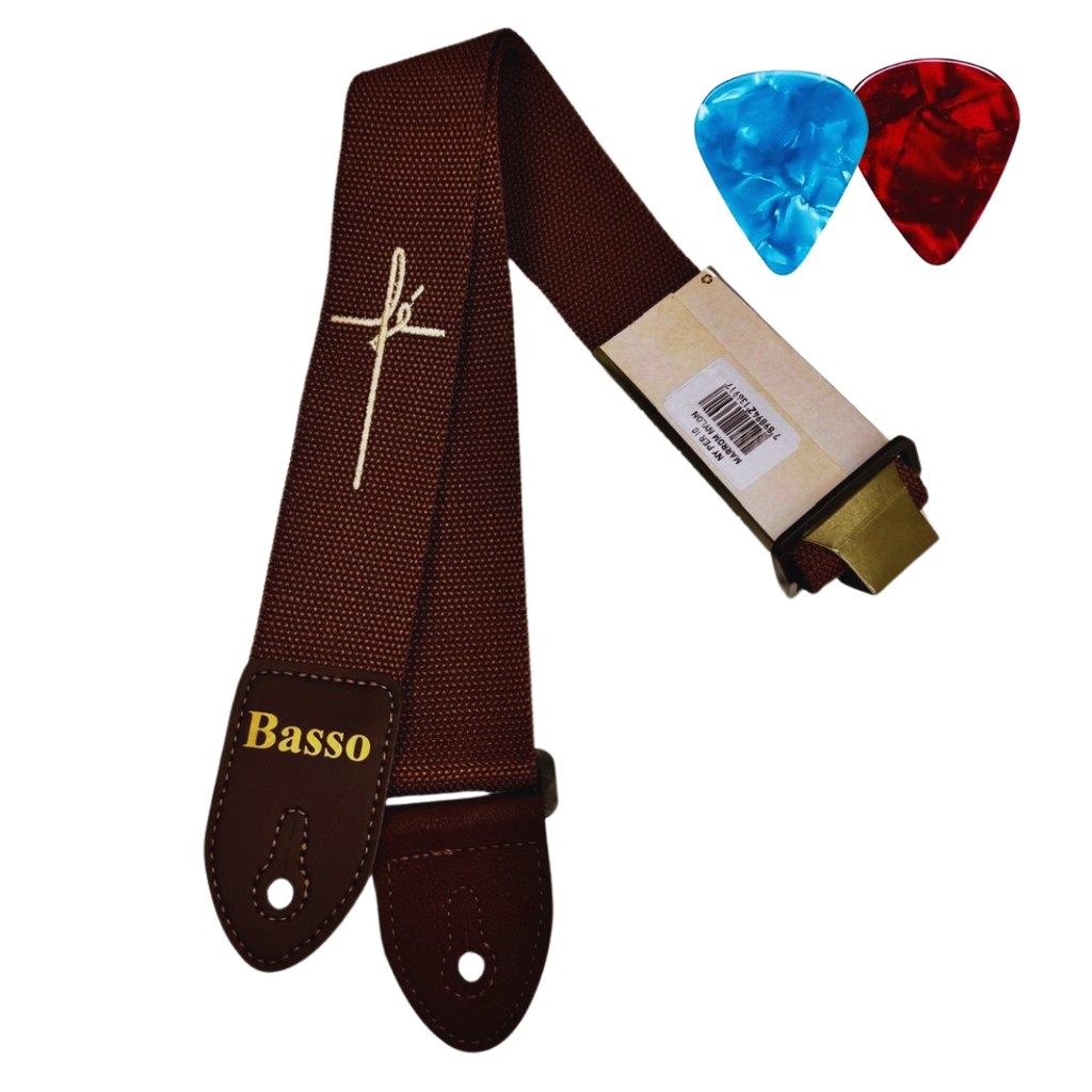 Correia Alça Basso- Bordada Fé Ny Per- Violão Guitarra Baixo + 02 Palhetas