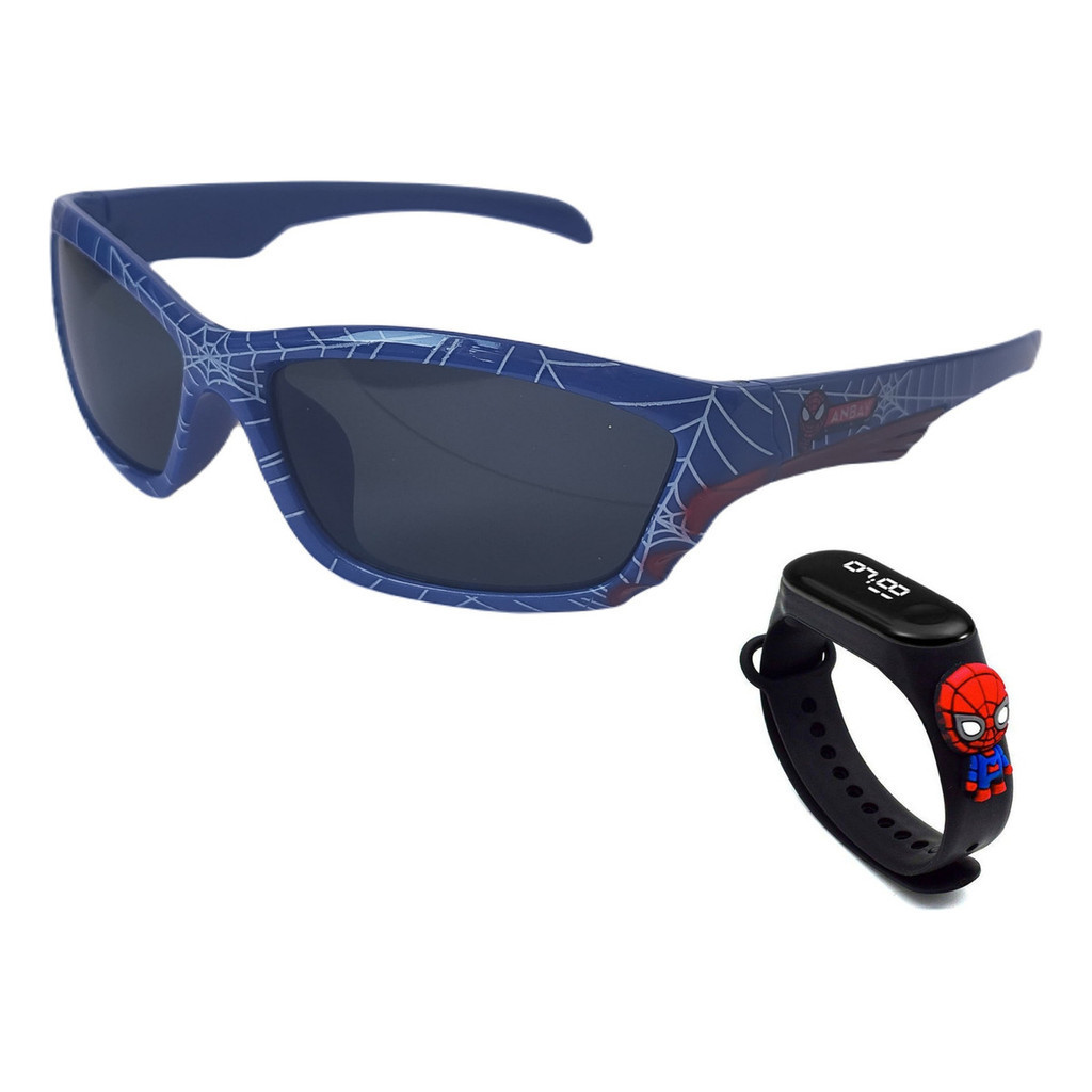 Óculos Sol Infantil Homem Aranha `proteção Uv Brinde Relógio Para Presente