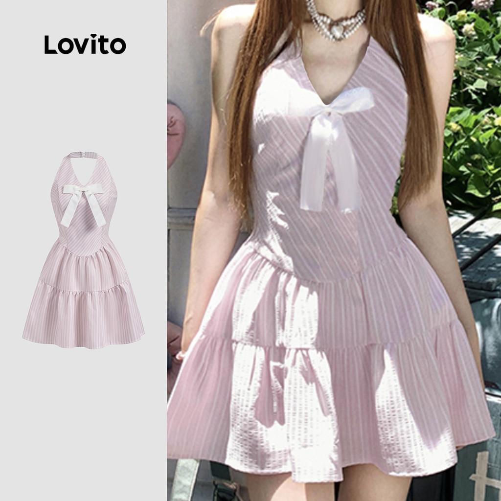 Lovito Vestido Fofo com Laço Primavera/verão Vestido Rosa para mulheres L151AD141 em Oferta na Shopee
