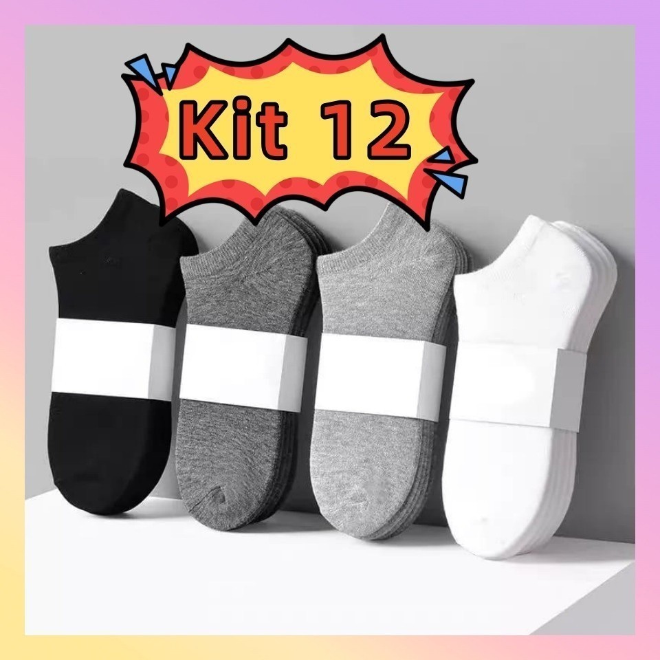 Kit 3 a 12 Pares De Meia Soquetes Unisex  ótima qualidade em Oferta na Shopee