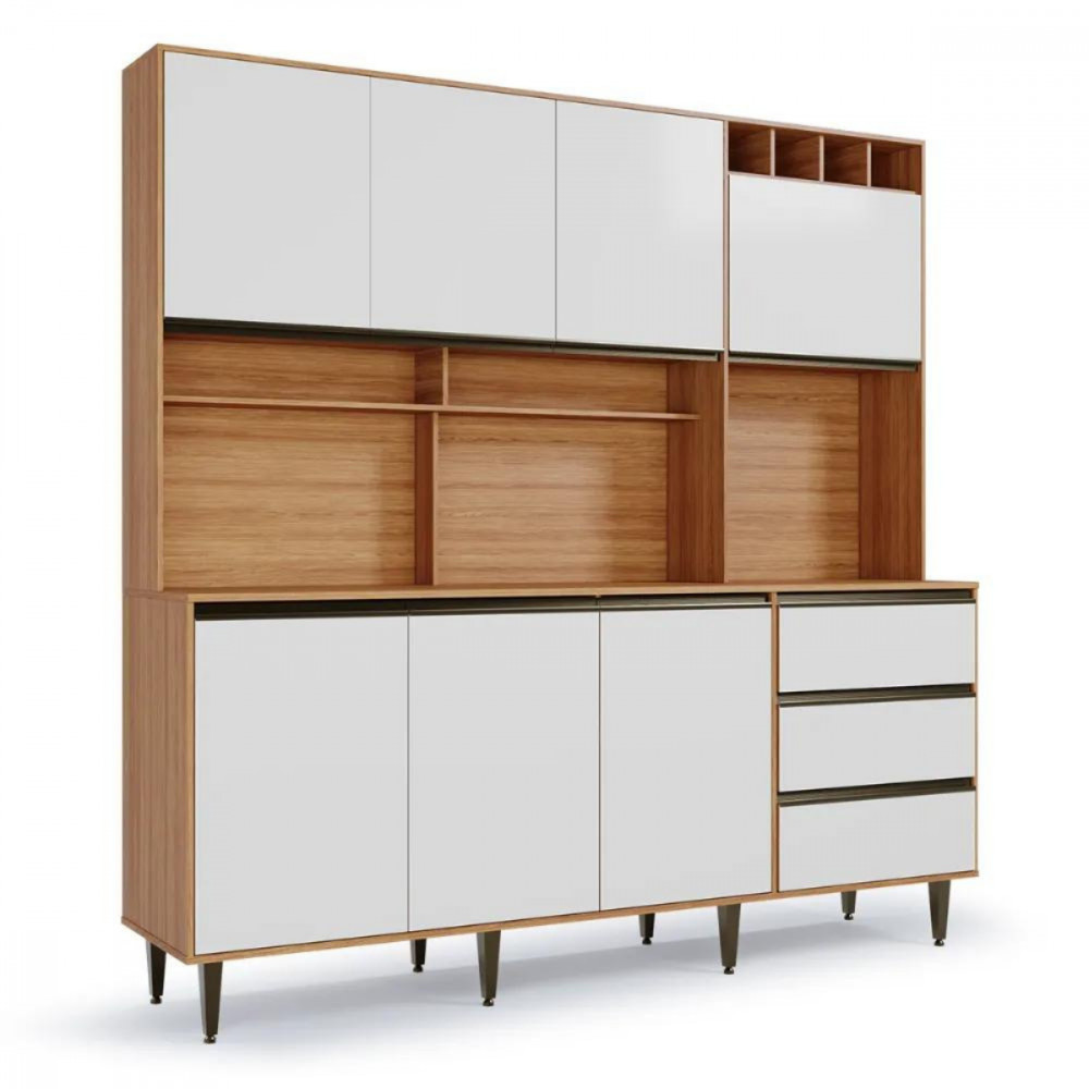 Armário de Cozinha Versatti 7 Portas 3 Gavetas Freijó Off White Batrol em Oferta na Shopee