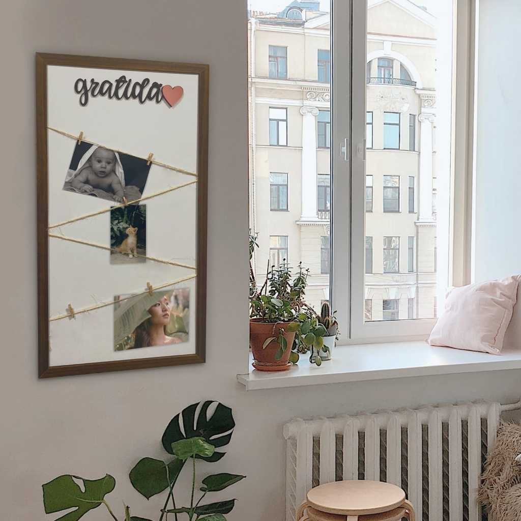 Porta Foto Gratidão Painel Multifotos MDF Madeira Viral Frase Branco Quadro