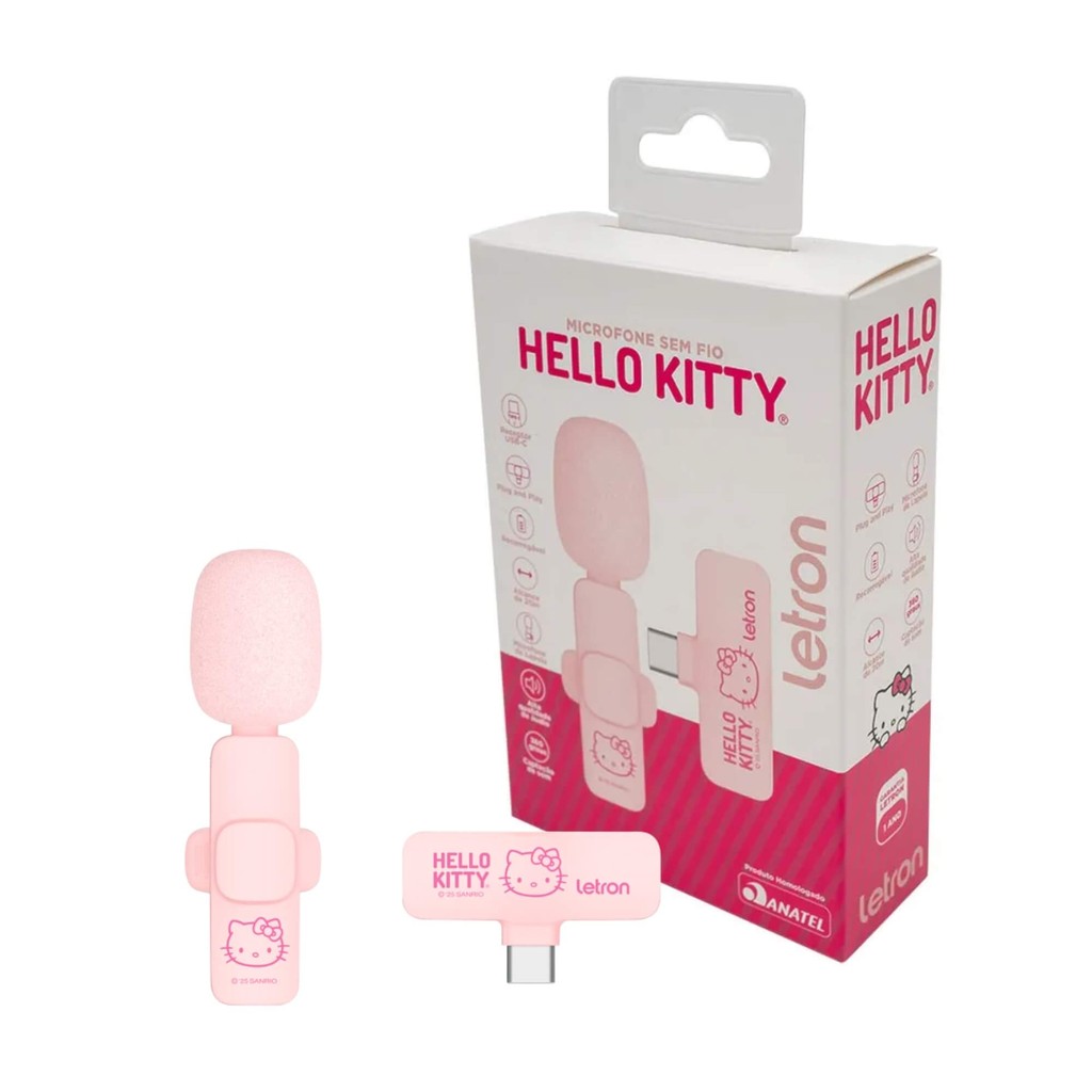Microfone de Lapela Sem Fio Hello Kitty Caixa Letron Leonora - 10511 em Oferta na Shopee