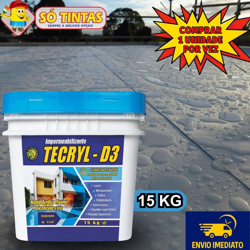 Impermeabilizante Acrílico Tecryl D3 15Kg Azul, Manta Líquida, Alta Resistência para laje, telhado em Oferta na Shopee