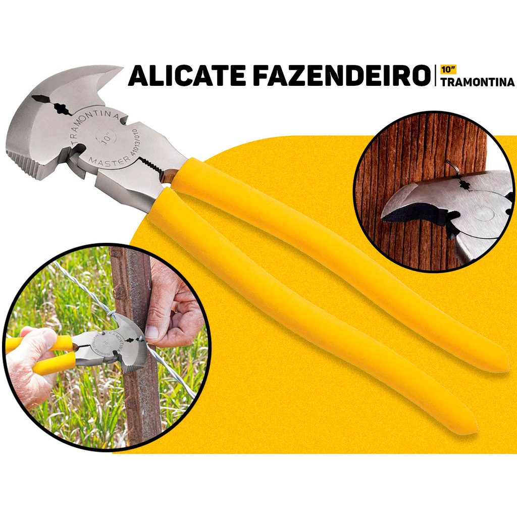 Alicate Fazendeiro 10" C/ Empunhadura Em PVC Tramontina P/ Reparos Uso Profissio