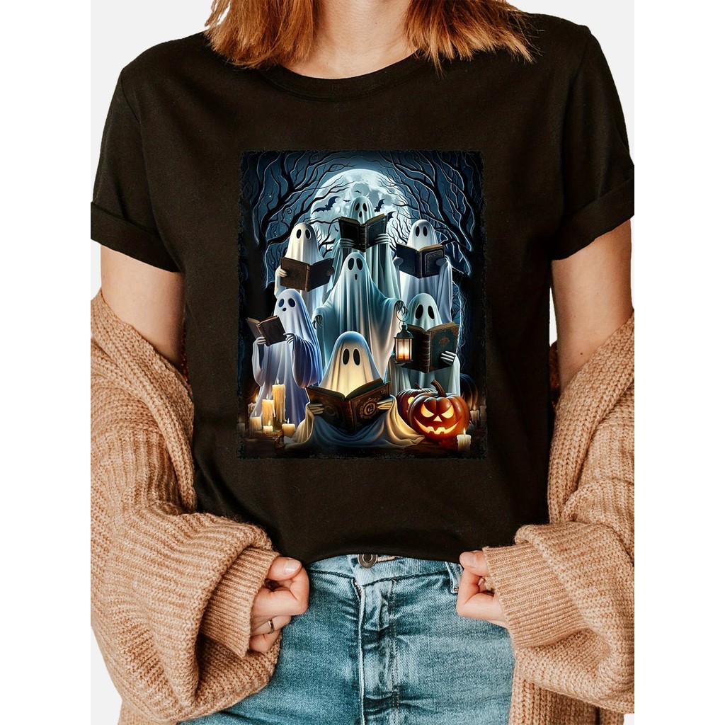 Camiseta Feminina Anime Fantasma Casual Básica Manga Curta 100% Algodão