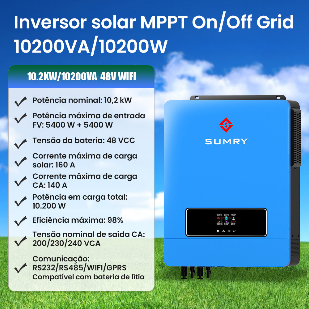 Controlador de carga Inversor solar MPPT 160A/180A 100% MPPT pura saída 10200W máxima e 20400W de pico