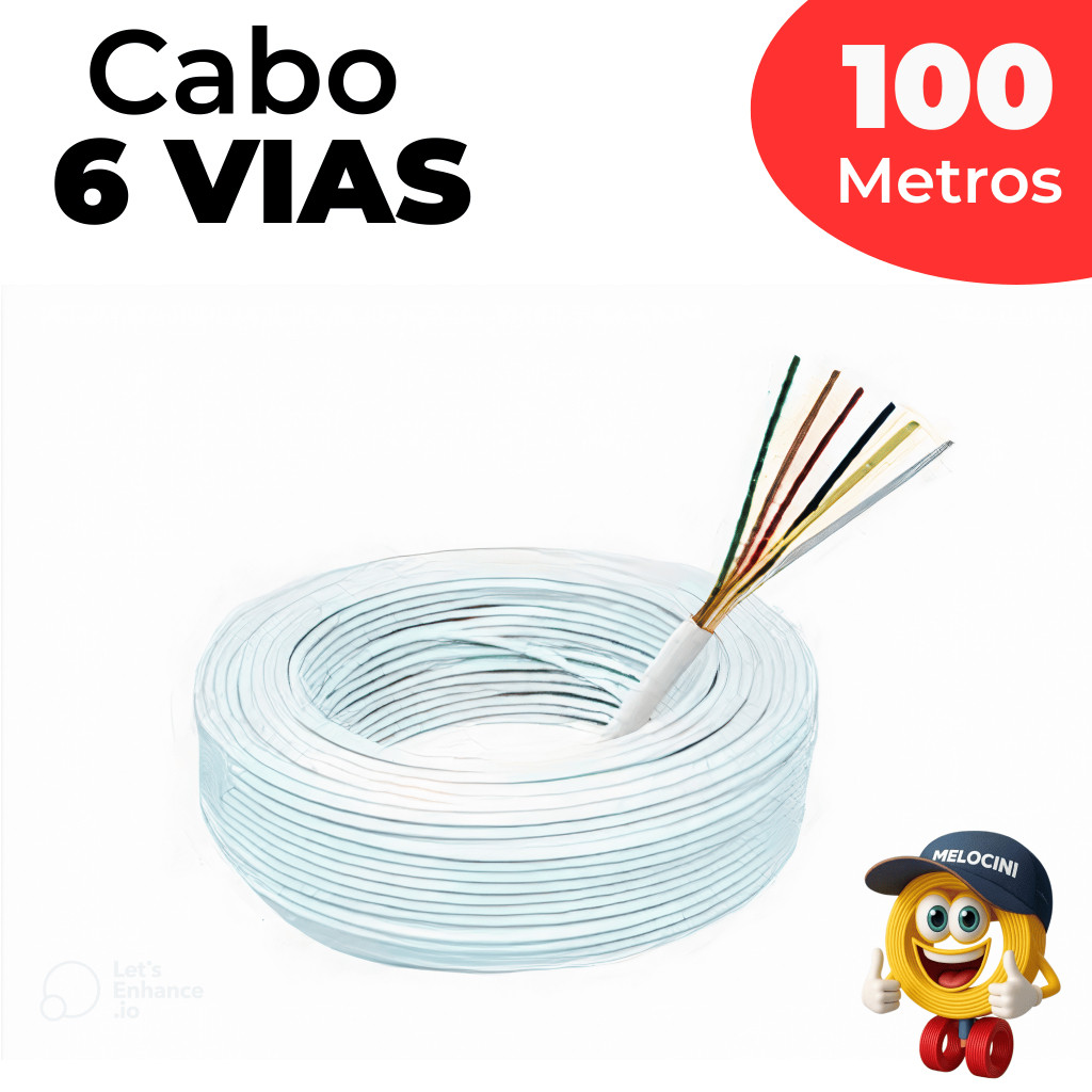 Cabo Para Alarme e Interfone 6 vias 0,50mm - 20 metros, 30M, 40M, 50M e 100M