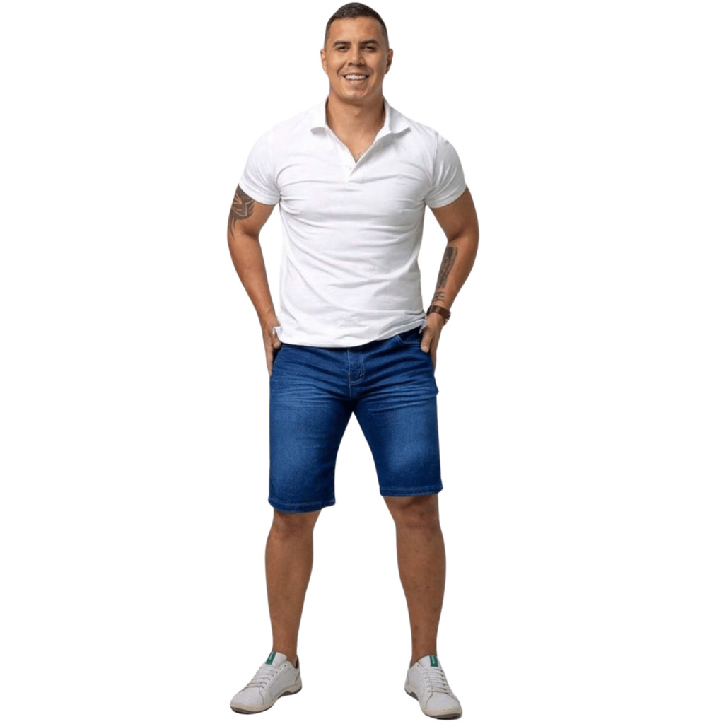 Bermuda Masculina Shorts Masculino JEANS Azul Used Lisa Elastano Lycra | Envio Imediato - Direto da Fábrica