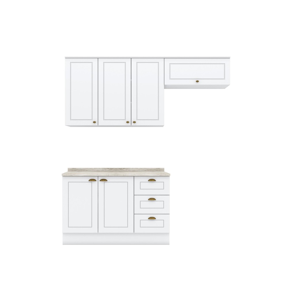 Detalhes do Cozinha Compacta com Tampo 3 Peças 6 Portas 3 Gavetas Emily Espresso Móveis Branco HP/Calcare