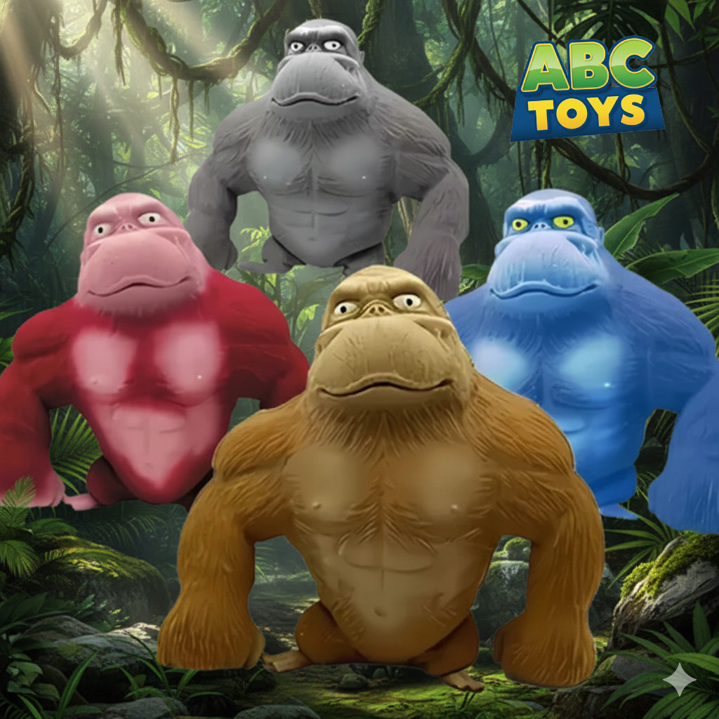 Brinquedo Gorila Kong— Boneco Macaco Elástico Indestrutível | Estica, Esmaga, Satisfatório