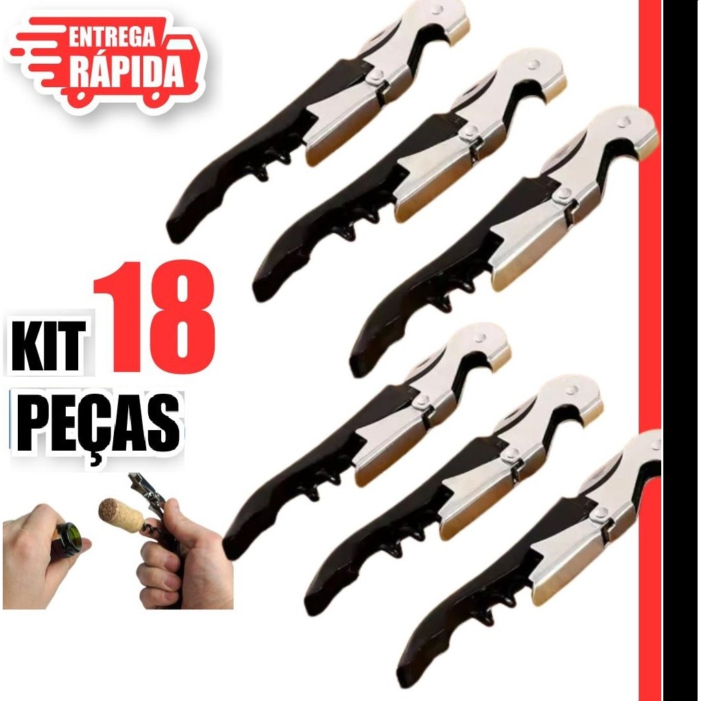 Kit 18/9/5 Saca Rolhas, Abridor vinhos e de Garrafas de cerveja em Inox Cortador de Capsulas 3 em 1