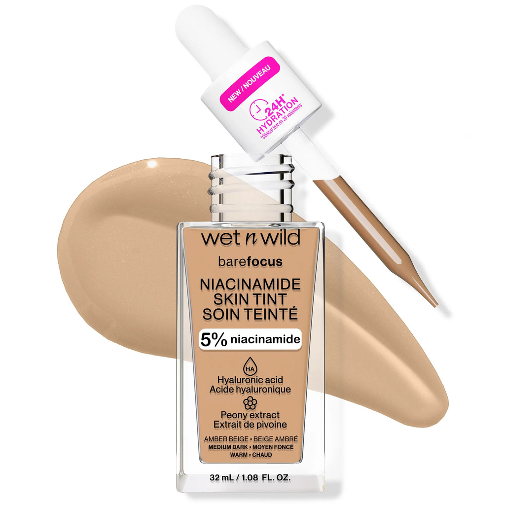 Base Líquida 32ml Wet n Wild Leve a Média Cobertura - Bare Focus Niacinamide Skin Tint em Oferta na Shopee