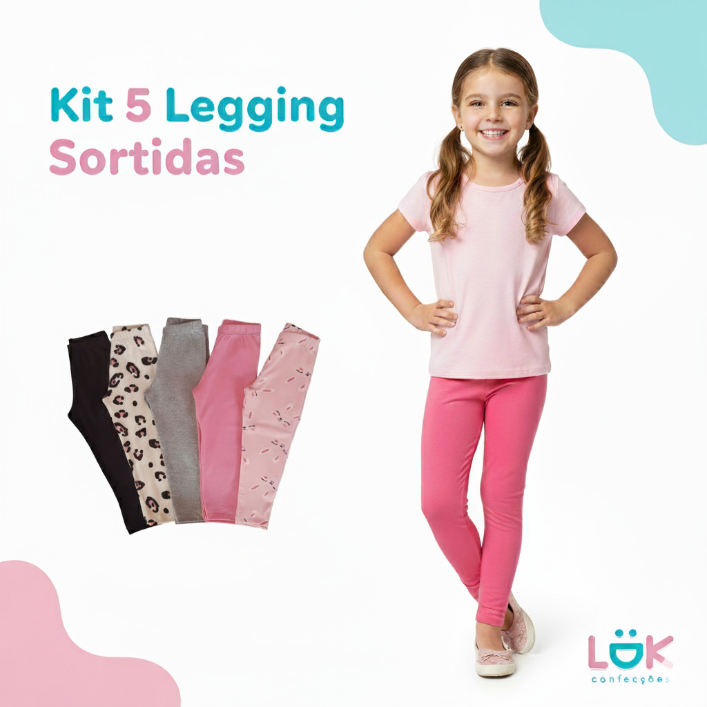 Kit 5 legging Infantil Feminino Sortidas 1 ao 8 anos