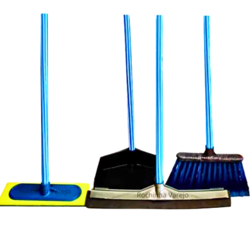 Kit 1 Vassoura, 1 Rodo 40CM Grande, 1 Lava Azulejo Esfregão Limpa Azulejo e 1 pá de lixo SEM CABO