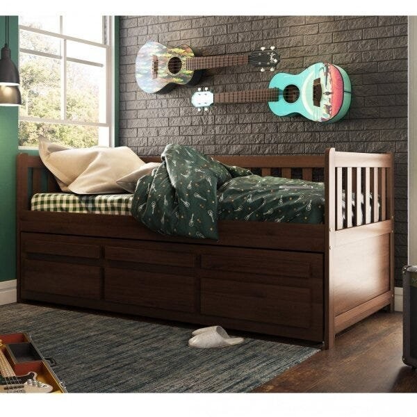 Bicama Solteiro Reta 3 Gavetas Castanho em Oferta na Shopee