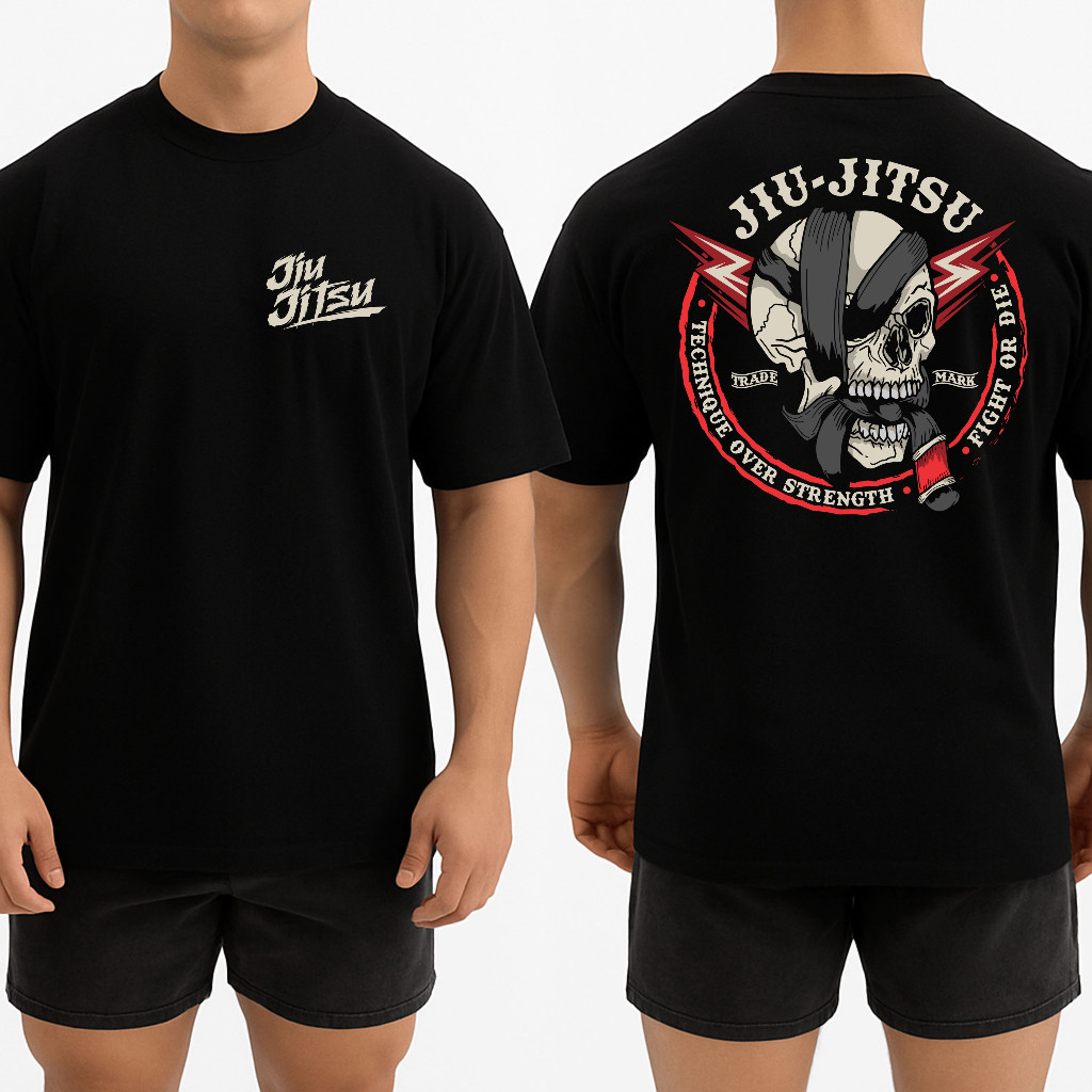 Camiseta Oversized Streetwear Unissex 100% Algodão Fio 30.1 Camisa Academia Jiu-Jitsu Caveira