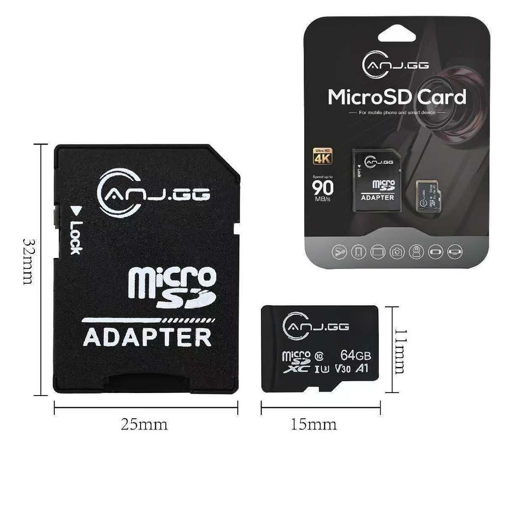 Adaptador micro sd + cartao micro sd 64GB  suporte UHS-I velocidade 90MB/s suporte 4k anjgg