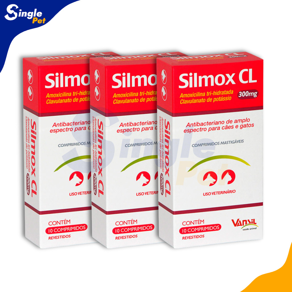 Silmox CL 300mg 10 Comprimidos Vansil Antibacteriano para Cães e Gatos - 1, 2 ou 3 Unidades