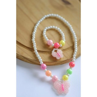 Kit Anel borboleta + Colar + Pulseira conjuntinho pérola / colar infantil/ pulseira infantil /anel infantil