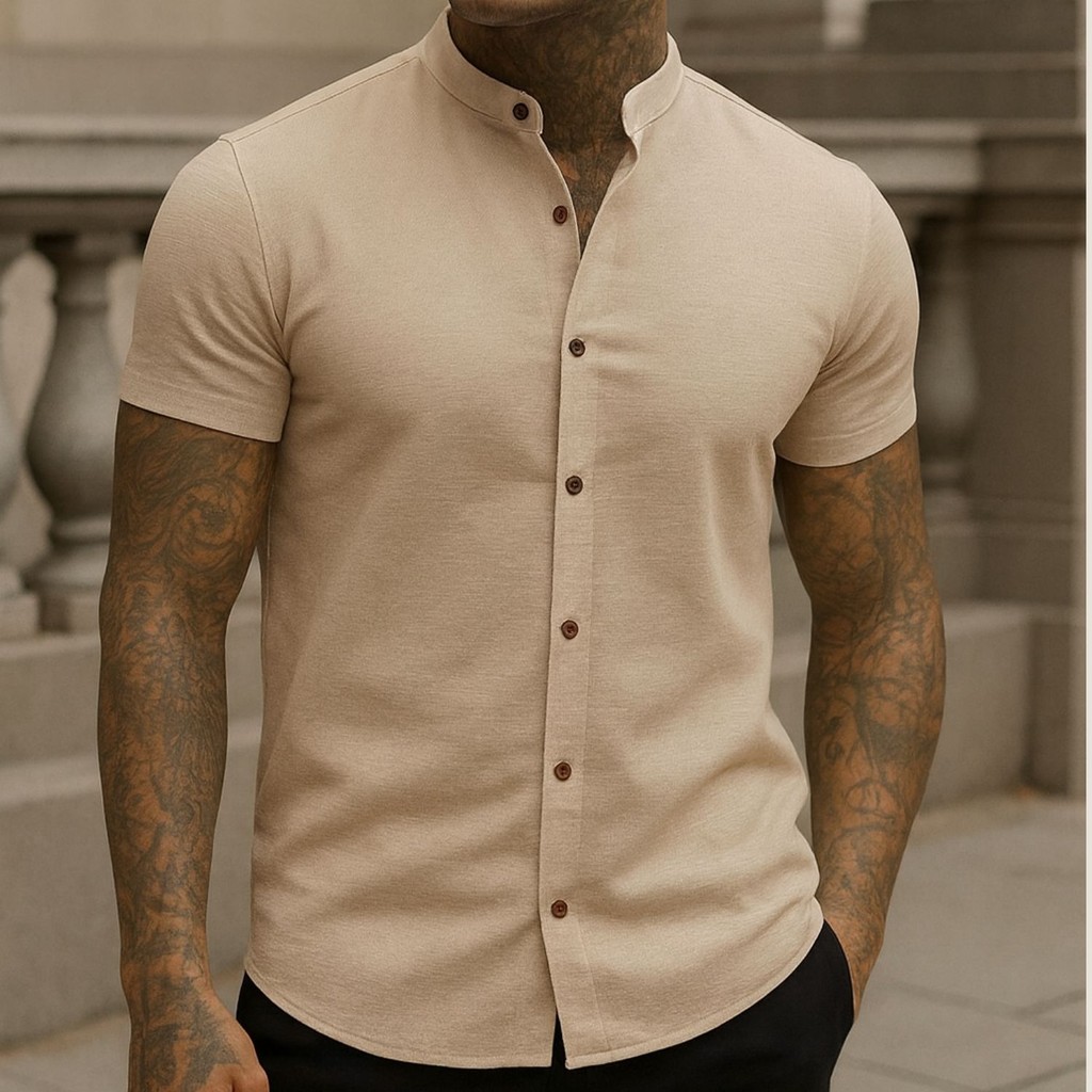 Camisa Social Gola Padre Masculina Linho Manga Curta Super Luxo em Oferta na Shopee