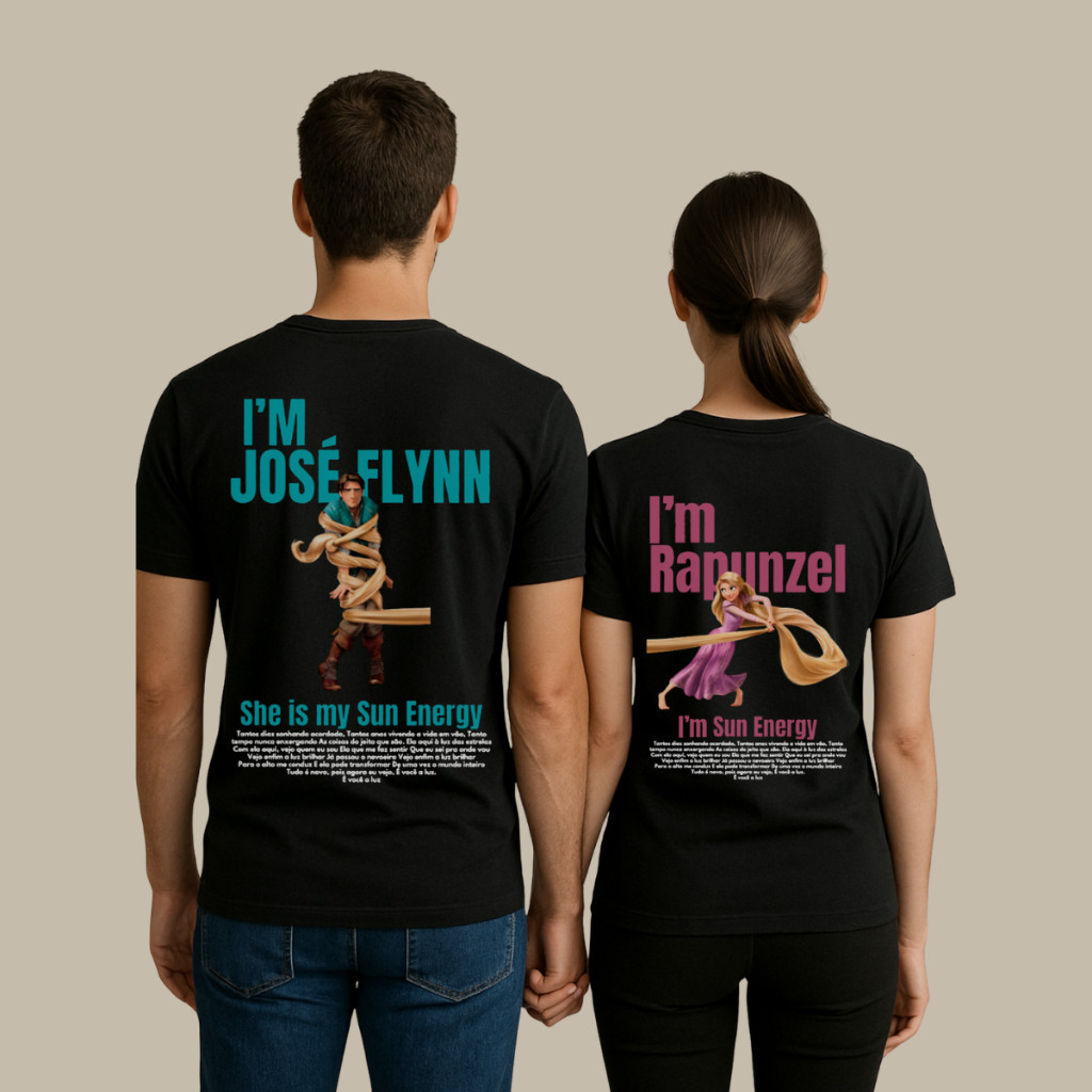 Kit 2 Camisetas Casal Namorados Estilosa Minimalista Modelo "Flynn e Rapunzel" - Novidade Promoção Especial . J&C