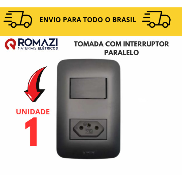 Tomada Com Interruptor Paralelo Tomada Preta linha canoa black romazi / 10A / 20A / Paralelo