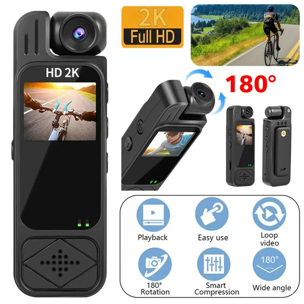 Câmeras Y9 2K HD Mini Camera, mini câmera para vlog, portátil e funcional, lente rotativa de 180 graus ° Tela de 3 pol