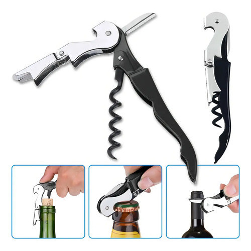 Abridor De Garrafa Vinho Saca Rolhas Aço Inox Preto