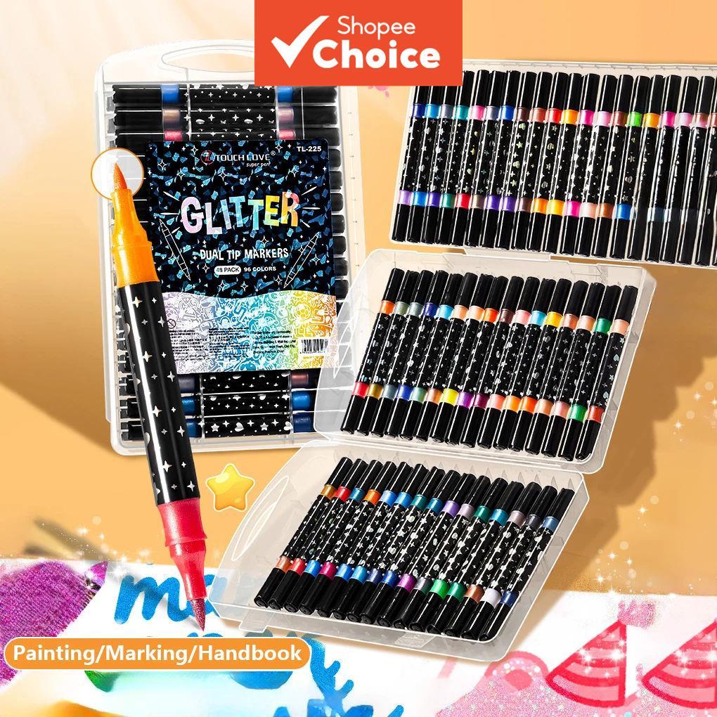 Canetas Metálicas Brilhantes Com Glitter , Cabeça Dupla , 24-96 Cores Para Fazer Cartões , Scrapbooking , Letras Manuais