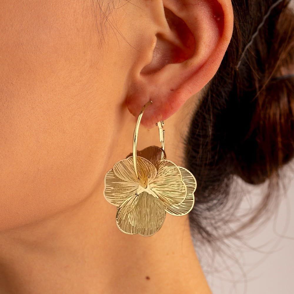 Brincos Pendentes de Flor para Mulheres, Brincos de Argola Modernos e Elegantes, Brincos Florais Pendentes, Joias