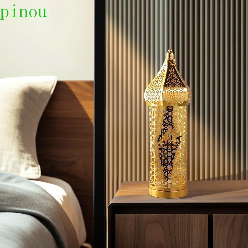 Luz LED PINOU Ramadan , Noturna Marroquina Alimentada Por Bateria De Arte Em Ferro , Lanterna Mesquita Vintage Oca