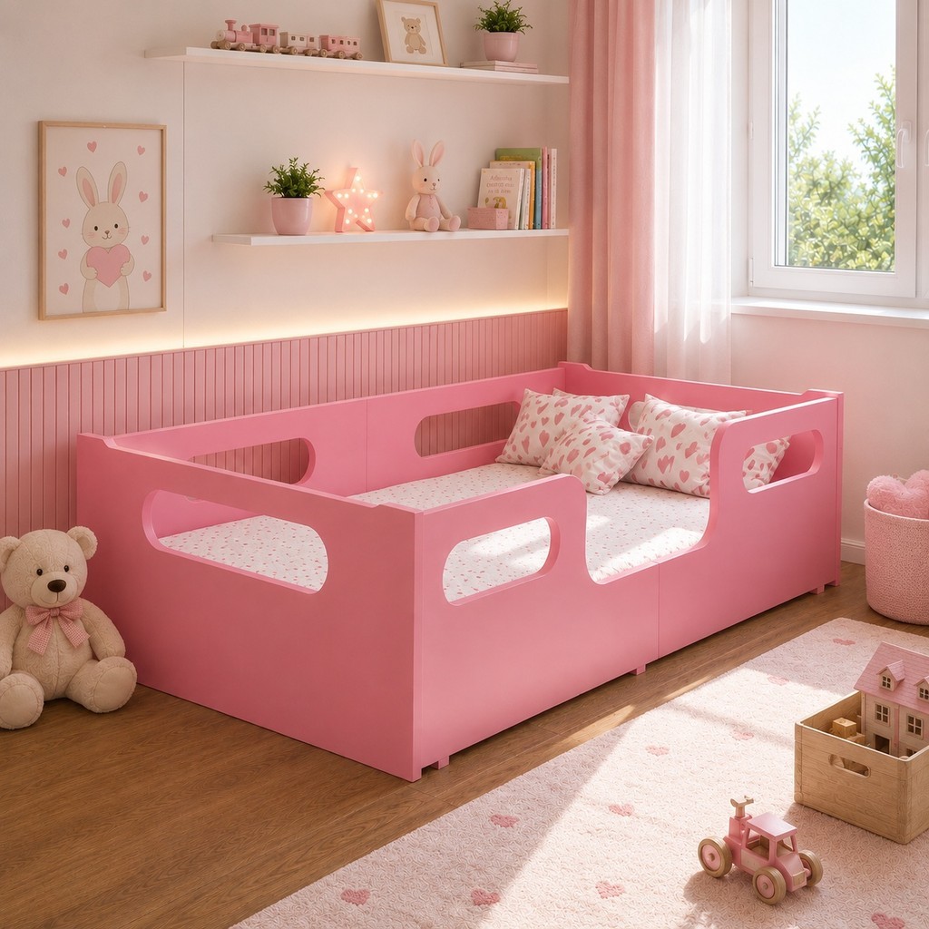 Cama Encanto Sem Colchão Rosa Montessoriana Infantil Confortável Seguro Moderno LUCK STORE