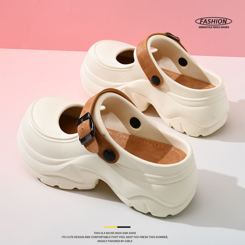 Aumentou sapatos de sola grossa EVA buraco feminino verão sandálias respiráveis exterior wear antiderrapante Mary Jane H
