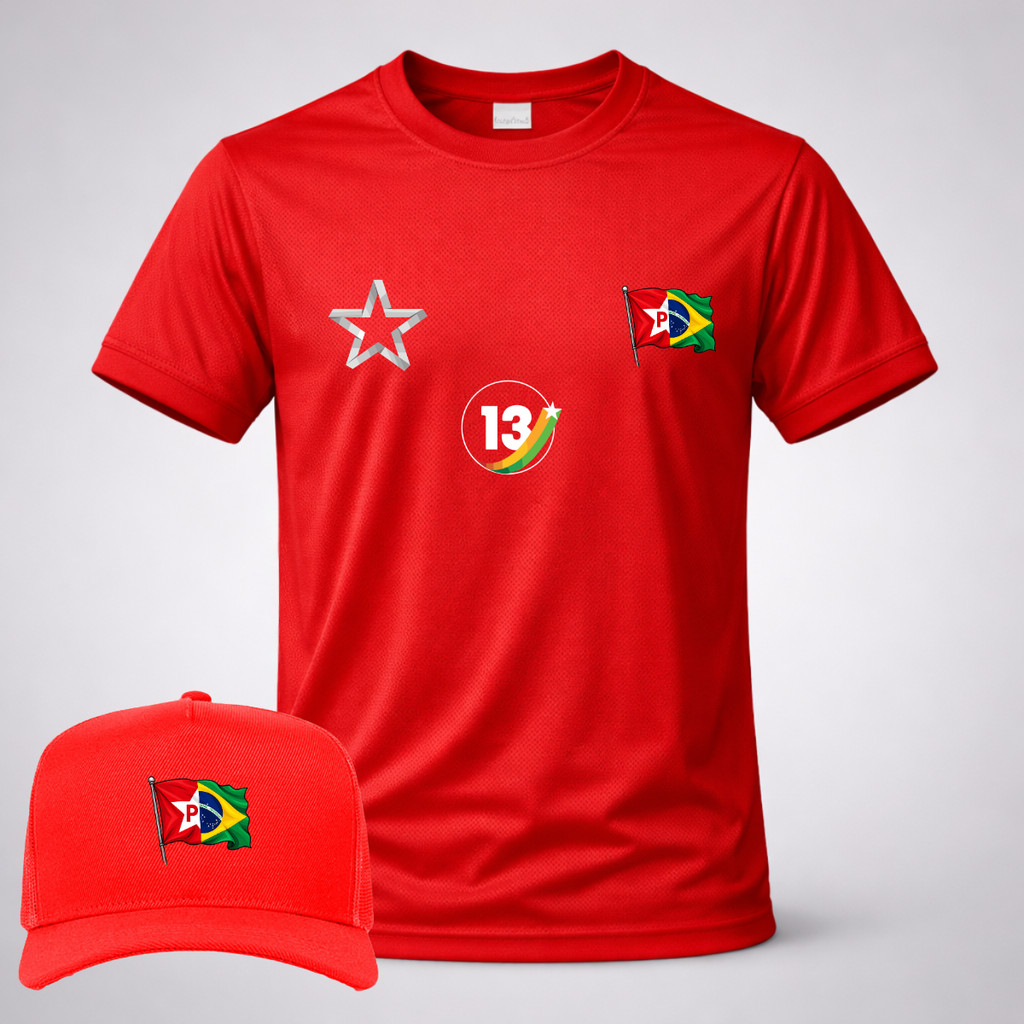 Kit Camiseta Dryfit Premium + Bone da Seleção Vermelho Bandeira Estrela Brasileira