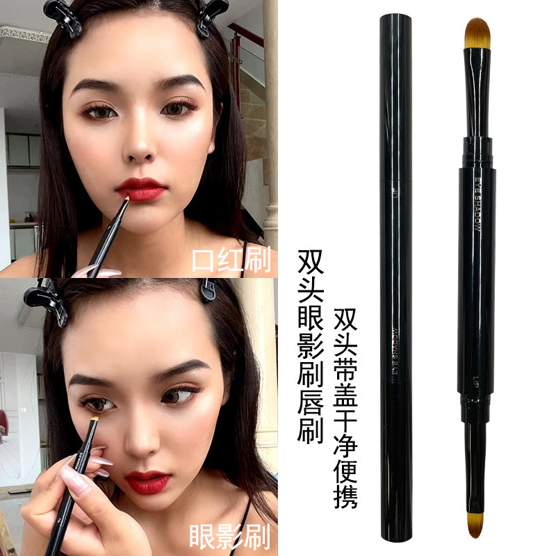 Pincel labial de duas cabeças com tampa Batom portátil Pincel especial para sombra pequeno para detalhes Pincel p