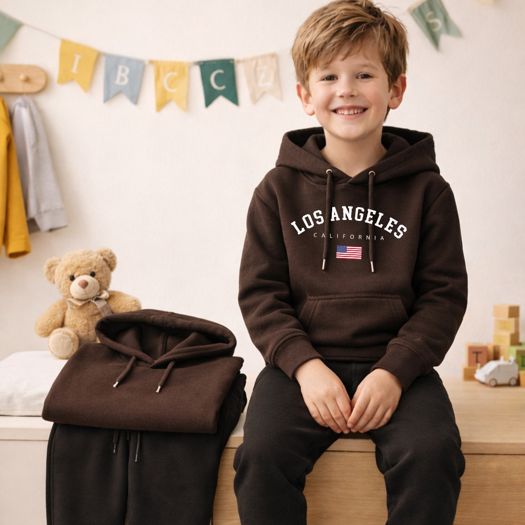 Conjunto Moletom Infantil Flanelado Moletom e Calça Estampado Los Angeles Quentinho Confortável