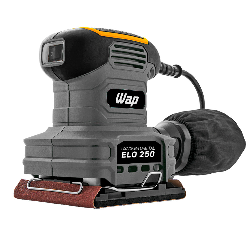 Lixadeira Elétrica de Mão Profissional 250W Orbital Cinza 14000 OPM WAP ELO 250 Coletor 240ml