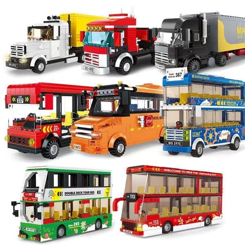 Mais de 300 peças de blocos de montar Lego da série ônibus: caminhão de carga, caminhão de contêiner, ônibus escolar, mo