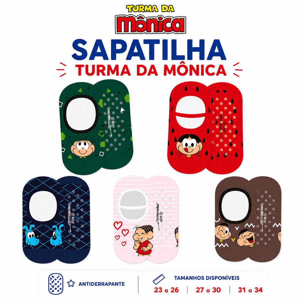 Par de Meia Antiderrapante Infantil Sapatilha Personagens Criança Festa Para Brincar Divertida Estampa Escola
