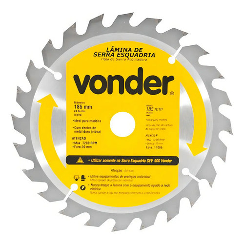 Lâmina Serra Circular 185mm 24 Dentes Vídea Furo 20mm Vonder