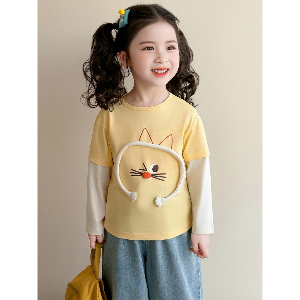 Meninas primavera outono camiseta 2026 novo estilo crianças moda dos desenhos animados de manga comprida bebê menina pri