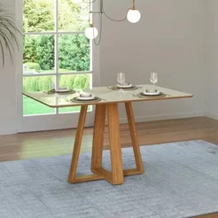 Mesa de Jantar Retangular 4 Lugares 135cm Cantos Arredondados Altura Regulável 100% MDF Branco/Freijó/Off White 135