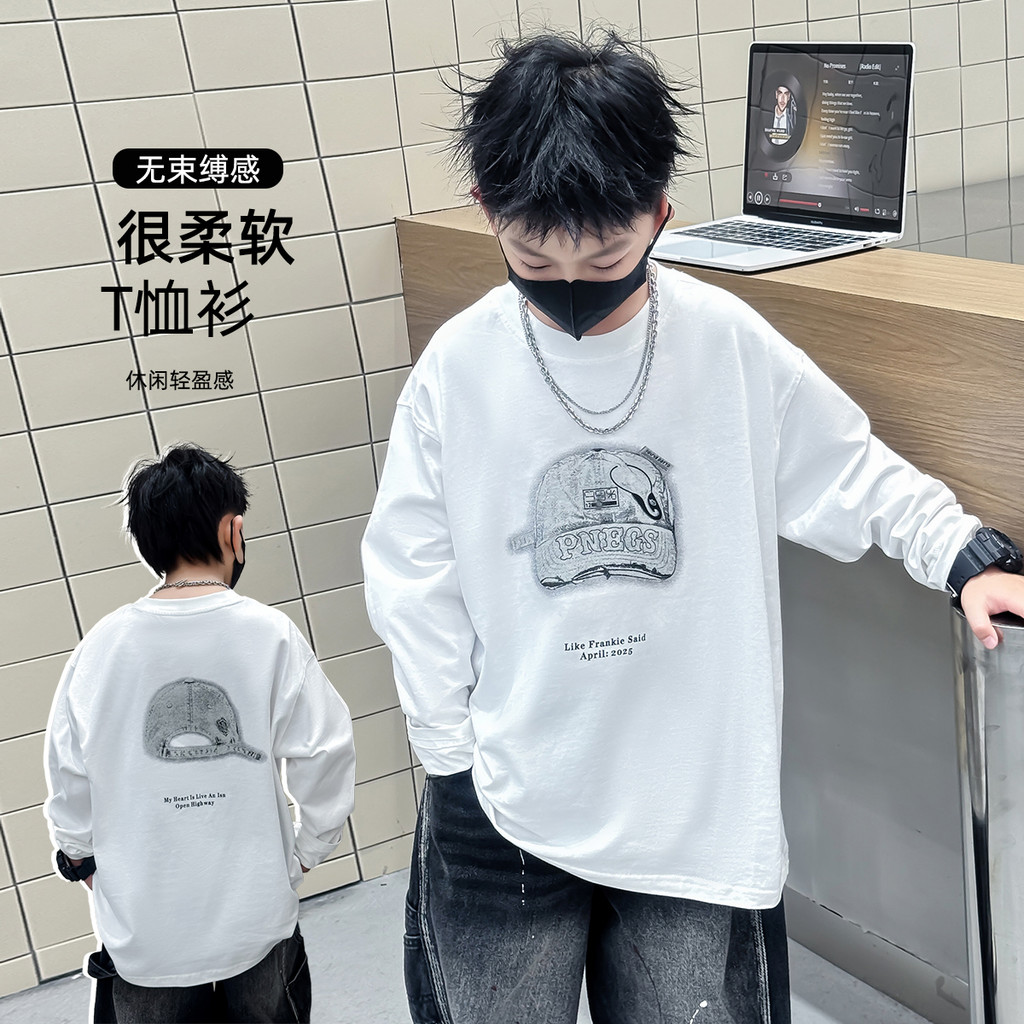 25 estilo americano crianças camiseta de manga comprida meninos na moda bonito chapéu impresso puro algodão camisa de fu