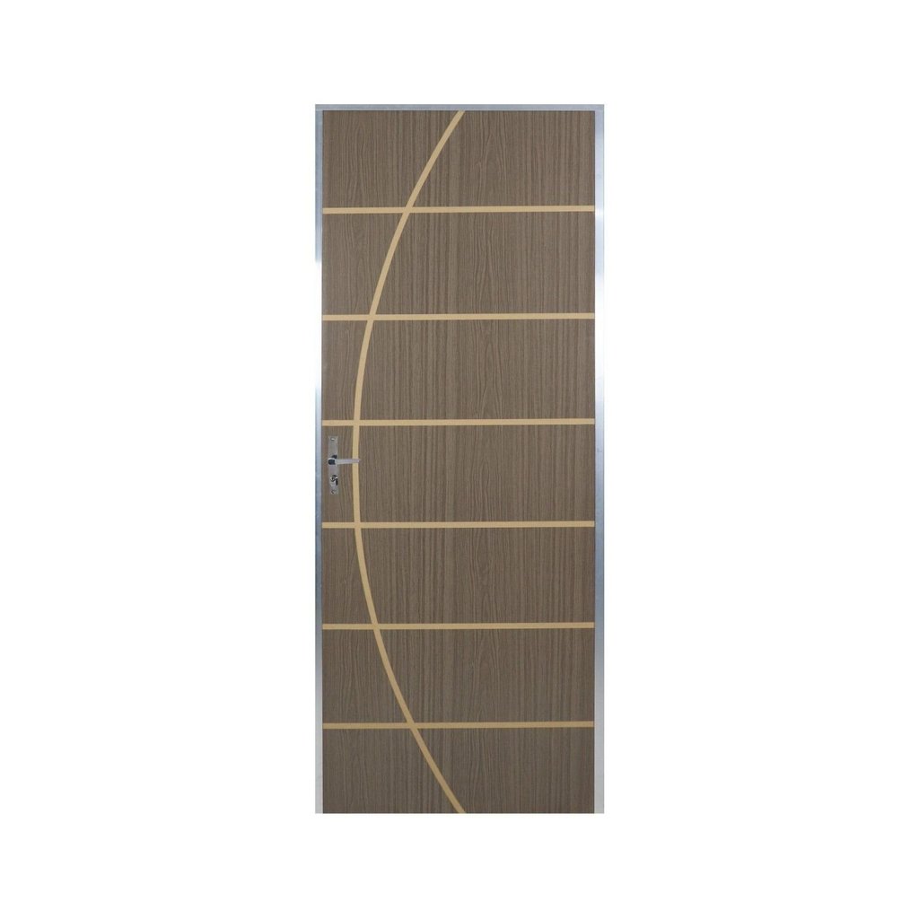 Kit Porta de Madeira Decorada 212x75cm com Batente de Alumínio 3,6cm Neblina MGM Abertura Direita Carvalho Quebec